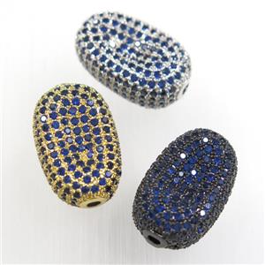 copper oval beads paved blue zircon, mix color, approx 13-20mm
