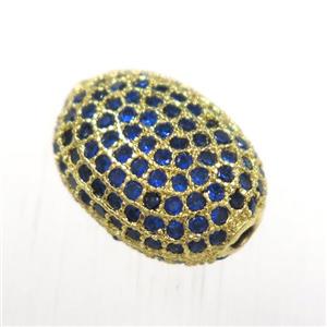 copper oval beads paved blue zircon, gold plated, approx 9-13mm