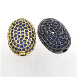 copper oval beads paved blue zircon, mix color, approx 9-13mm