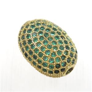 copper oval beads paved green zircon, gold plated, approx 9-13mm