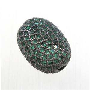 copper oval beads paved zircon, black plated, approx 9-13mm
