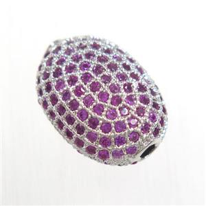 copper oval beads paved hotpink zircon, platinum plated, approx 9-13mm