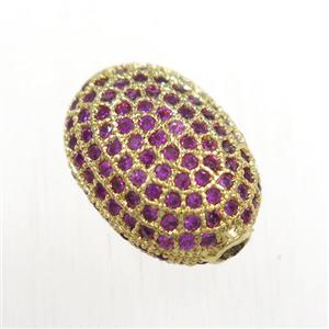 copper oval beads paved hotpink zircon, gold plated, approx 9-13mm