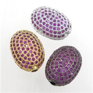 copper oval beads paved hotpink zircon, mix color, approx 9-13mm