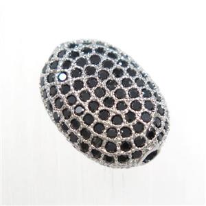 copper oval beads paved black zircon, platinum plated, approx 9-13mm