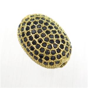 copper oval beads paved black zircon, gold plated, approx 9-13mm