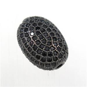 copper oval beads paved zircon, black plated, approx 9-13mm