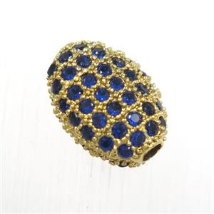 copper oval beads paved blue zircon, gold plated, approx 7-10mm