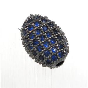 copper oval beads paved blue zircon, black plated, approx 7-10mm