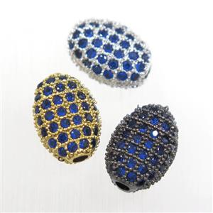 copper oval beads paved blue zircon, mix color, approx 7-10mm