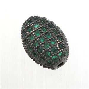 copper oval beads paved green zircon, black plated, approx 7-10mm