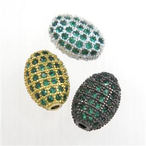 copper oval beads paved green zircon, mix color, approx 7-10mm