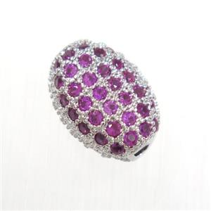 copper oval beads paved hotpink zircon, platinum plated, approx 7-10mm