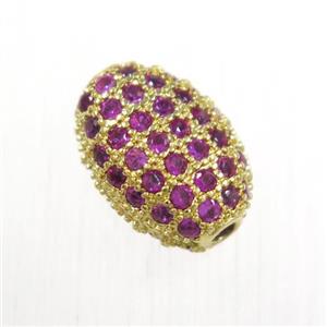 copper oval beads paved hotpink zircon, gold plated, approx 7-10mm