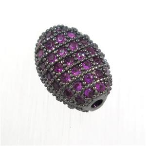 copper oval beads paved hotpink zircon, black plated, approx 7-10mm