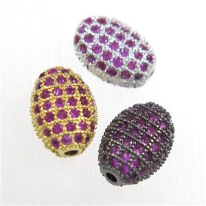copper oval beads paved hotpink zircon, mix color, approx 7-10mm