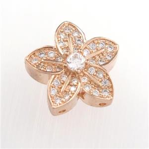 copper flower beads paved zircon, rose gold, approx 16mm dia