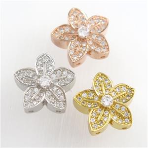 copper flower beads paved zircon, mixed, approx 16mm dia