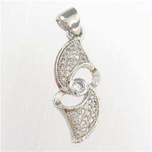 copper pendants paved zircon, platinum plated, approx 9-20mm