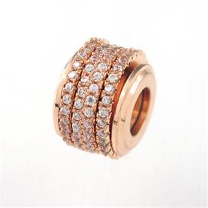 copper rondelle beads paved zircon, rose gold, approx 8mm, 11mm, 5mm hole