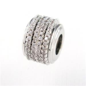 copper rondelle beads paved zircon, platinum plated, approx 8mm, 11mm, 5mm hole