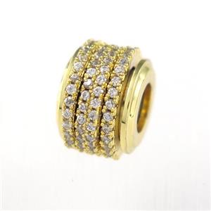 copper rondelle beads paved zircon, gold plated, approx 8mm, 11mm, 5mm hole