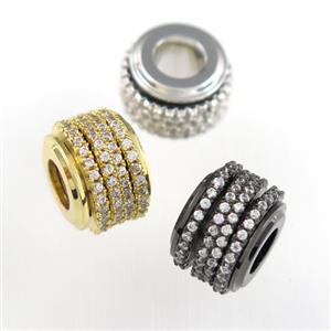 copper rondelle beads paved zircon, mixed color, approx 8mm, 11mm, 5mm hole