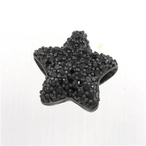 copper bead paved zircon, star, black plated, approx 12mm