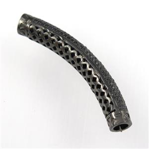 copper beads paved zircon, tube, black plated, approx 6.5-43mm, 4mm hole