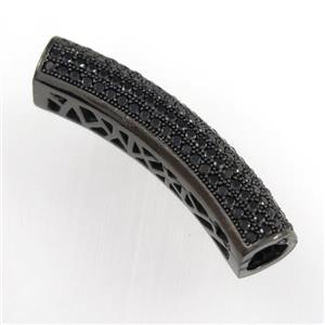 copper bead paved zircon, tube, black plated, approx 9-38mm, 6mm hole