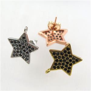 copper earring studs paved zircon, approx 16mm dia