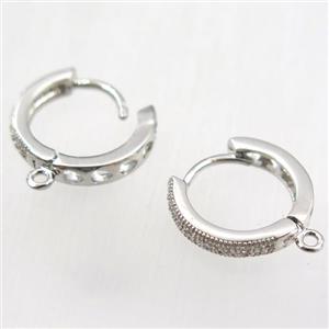 copper earring hoop paved zircon, platinum plated, approx 15mm dia
