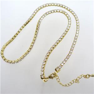 copper necklace chain pave zircon, gold plated, approx 3mm, 40cm length