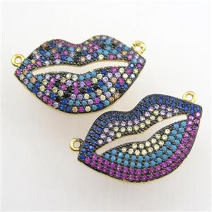 copper lip pendant paved zircon with 2loops, mix color, approx 16-26mm