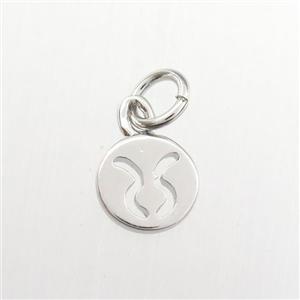 copper circle pendant, zodiac taurus, platinum plated, approx 7mm dia