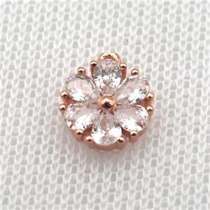 copper flower pendant paved zircon, rose gold, approx 10mm dia
