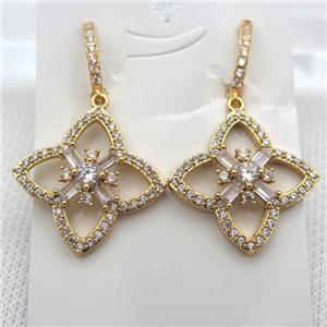 copper clover Hoop Earrings pave zircon, gold plated, approx 25x25mm
