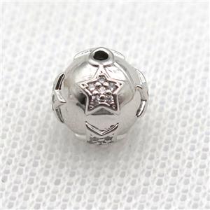 round copper beads paved zircon, platinum plated, approx 10mm dia