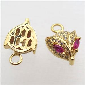 copper foxhead pendant paved zircon, gold plated, approx 10mm