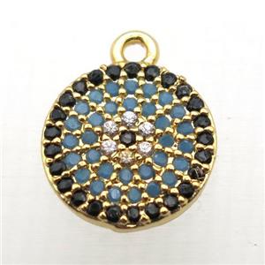 copper circle pendant paved zircon, gold plated, approx 11mm dia