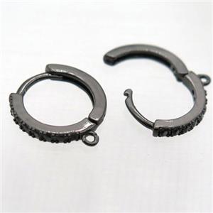 copper leaveback earring paved zircon, black plated, approx 14mm dia