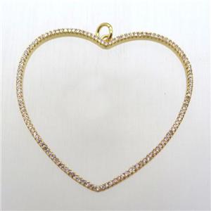 copper heart pendant pave zircon, gold plated, approx 48mm