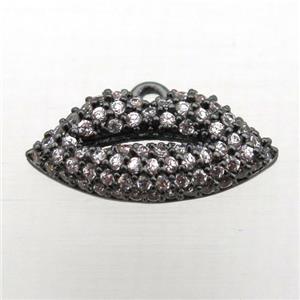 copper lip pendant pave zircon, black plated, approx 8-16mm
