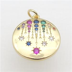 copper circle pendant pave zircon, gold plated, approx 20mm dia