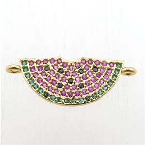 copper rainbow pendant paved zircon with 2loops, gold plated, approx 10-20mm