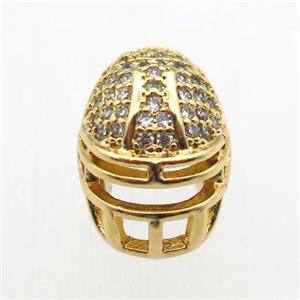 copper Helmet beads paved zircon, gold plated, approx 10-12mm