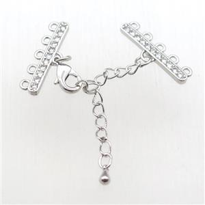 copper linkers paved zircon, platinum plated, approx 6-26mm, chain 60mm length