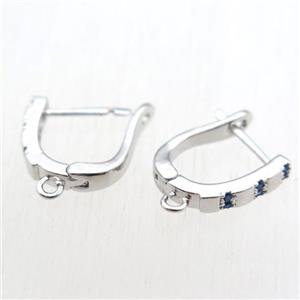 copper Latchback Earrings hook paved zircon with loop, platinum plated, approx 12-16mm