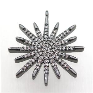 copper sun pendant paved zircon, black plated, approx 23mm dia