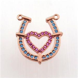 copper pendant paved zircon, heart-U, rose gold, approx 15-16mm